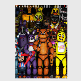 Скетчбук с принтом FIVE NIGHTS AT FREDDY S , 100% бумага
 | 48 листов, плотность листов — 100 г/м2, плотность картонной обложки — 250 г/м2. Листы скреплены сверху удобной пружинной спиралью | 5 ночей с фредди | animation | bonnie | chica | five nights at freddys | fnaf | foxy | freddy | funny | horror | scary | бонни | майк | пять | ужас | фнаф | фокси | фредди | чика | шмидт