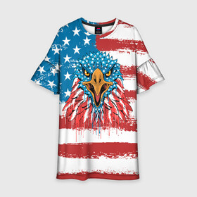 Детское платье 3D с принтом American Eagle , 100% полиэстер | прямой силуэт, чуть расширенный к низу. Круглая горловина, на рукавах — воланы | Тематика изображения на принте: america | amerika | bird | eagle | flag | usa | америка | американский | орел | птица | соединенные | сша | флаг | штаты