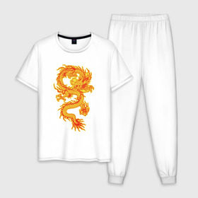 Мужская пижама хлопок с принтом Огненный Дракон , 100% хлопок | брюки и футболка прямого кроя, без карманов, на брюках мягкая резинка на поясе и по низу штанин
 | дракон | мистическое существо | огненный дракон | огонь
