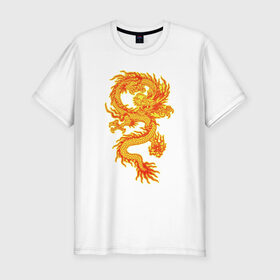 Мужская футболка премиум с принтом Огненный Дракон , 92% хлопок, 8% лайкра | приталенный силуэт, круглый вырез ворота, длина до линии бедра, короткий рукав | дракон | мистическое существо | огненный дракон | огонь