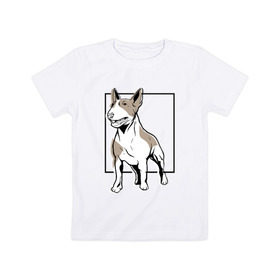 Детская футболка хлопок с принтом Бультерьер , 100% хлопок | круглый вырез горловины, полуприлегающий силуэт, длина до линии бедер | Тематика изображения на принте: bull | bull terrier | dog | terrier | бультерьер | собака | собаки