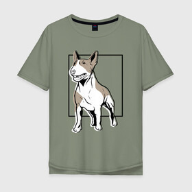 Мужская футболка хлопок Oversize с принтом Бультерьер , 100% хлопок | свободный крой, круглый ворот, “спинка” длиннее передней части | bull | bull terrier | dog | terrier | бультерьер | собака | собаки