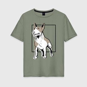 Женская футболка хлопок Oversize с принтом Бультерьер , 100% хлопок | свободный крой, круглый ворот, спущенный рукав, длина до линии бедер
 | bull | bull terrier | dog | terrier | бультерьер | собака | собаки