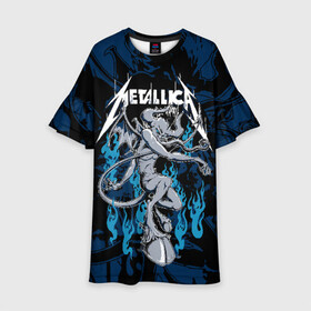 Детское платье 3D с принтом Metallica , 100% полиэстер | прямой силуэт, чуть расширенный к низу. Круглая горловина, на рукавах — воланы | american | blue | demon | devil | flame | hell | metal band | metallica | music | rock | американская | голубое | демон | дьявол | метал группа | металлика | музыка | пламя | рок | черт
