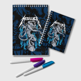 Блокнот с принтом Metallica , 100% бумага | 48 листов, плотность листов — 60 г/м2, плотность картонной обложки — 250 г/м2. Листы скреплены удобной пружинной спиралью. Цвет линий — светло-серый
 | american | blue | demon | devil | flame | hell | metal band | metallica | music | rock | американская | голубое | демон | дьявол | метал группа | металлика | музыка | пламя | рок | черт