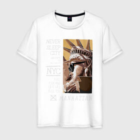 Мужская футболка хлопок с принтом New York Never Sleep city , 100% хлопок | прямой крой, круглый вырез горловины, длина до линии бедер, слегка спущенное плечо. | city | never sleep | new york | usa | минимализм | нью йорк | ньюйорк | очки | сша