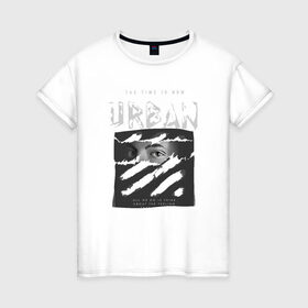Женская футболка хлопок с принтом Black Urban Style , 100% хлопок | прямой крой, круглый вырез горловины, длина до линии бедер, слегка спущенное плечо | black | urban | буквы | взгляд | глаза | лицо | минимализм | полосы | рваная | стиль | урбан | урбанистический