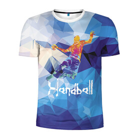 Мужская футболка 3D спортивная с принтом Handball , 100% полиэстер с улучшенными характеристиками | приталенный силуэт, круглая горловина, широкие плечи, сужается к линии бедра | attack | ball | game | handball | jump | player | sport | sportsman | атака | игра | мяч | прыжок | спорт | спортмен