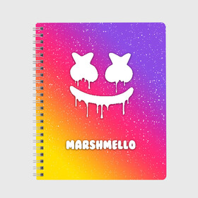 Тетрадь с принтом MARSHMELLO RAINBOW SPACE , 100% бумага | 48 листов, плотность листов — 60 г/м2, плотность картонной обложки — 250 г/м2. Листы скреплены сбоку удобной пружинной спиралью. Уголки страниц и обложки скругленные. Цвет линий — светло-серый
 | america | dj | marshmello | usa | америка | маршмелло