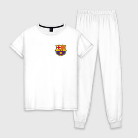 Женская пижама хлопок с принтом FC BARCELONA , 100% хлопок | брюки и футболка прямого кроя, без карманов, на брюках мягкая резинка на поясе и по низу штанин | barca | barcelona | fc barca | барка | барселона