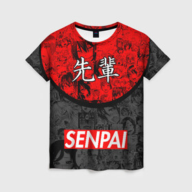 Женская футболка 3D с принтом SENPAI (JAPAN 07) , 100% полиэфир ( синтетическое хлопкоподобное полотно) | прямой крой, круглый вырез горловины, длина до линии бедер | ahegao | anime | japan | manga | sempai | senpai | аниме | ахегао | лицо | манга | семпай | сенпай | япония