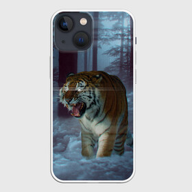 Чехол для iPhone 13 mini с принтом ТИГР В СУМЕРЕЧНОМ ЛЕСУ ,  |  | tiger | в лесу | дикая | кошка | лес | природа | тигр | тигренок | тигрица | тигры