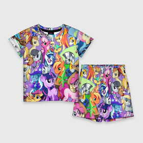 Детский костюм с шортами 3D с принтом МАЛЕНЬКИЕ ПОНИ ,  |  | my little pony | pinkie pie | scootaloo | spike | sweaty balls | искорка | крошка бель | маленькие пони | мульфтфильм | пони | скутолу | эппл блум