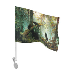 Флаг для автомобиля с принтом Утро в сосновом лесу , 100% полиэстер | Размер: 30*21 см | живопись | искусство | картина | художники | шедевры