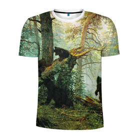 Мужская футболка 3D спортивная с принтом Утро в сосновом лесу , 100% полиэстер с улучшенными характеристиками | приталенный силуэт, круглая горловина, широкие плечи, сужается к линии бедра | Тематика изображения на принте: живопись | искусство | картина | художники | шедевры