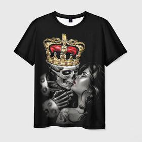 Мужская футболка 3D с принтом Череп Король (OGABEL) , 100% полиэфир | прямой крой, круглый вырез горловины, длина до линии бедер | 