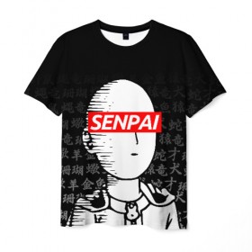 Мужская футболка 3D с принтом SENPAI ONE PUNCH MAN , 100% полиэфир | прямой крой, круглый вырез горловины, длина до линии бедер | one punch man | onepunchman | oppai | saitama | ван панч мен | ванпанчмен | макото миядзаки | сайтама | человек один удар