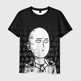 Мужская футболка 3D с принтом Сайтама паттерн иероглифы , 100% полиэфир | прямой крой, круглый вырез горловины, длина до линии бедер | one punch man | onepunchman | oppai | saitama | ван панч мен | ванпанчмен | макото миядзаки | сайтама | человек один удар