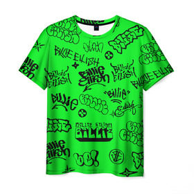 Мужская футболка 3D с принтом Billie Eilish graffiti , 100% полиэфир | прямой крой, круглый вырез горловины, длина до линии бедер | billie | eilish | graffiti | айлиш | билли | граффити | татуировки