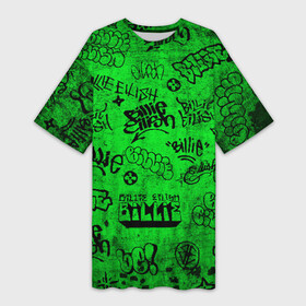 Платье-футболка 3D с принтом Billie Eilish Graffiti Grunge ,  |  | Тематика изображения на принте: billie | eilish | graffiti | grunge | айлиш | билли | граффити | татуировки