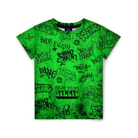 Детская футболка 3D с принтом Billie Eilish Graffiti Grunge , 100% гипоаллергенный полиэфир | прямой крой, круглый вырез горловины, длина до линии бедер, чуть спущенное плечо, ткань немного тянется | billie | eilish | graffiti | grunge | айлиш | билли | граффити | татуировки