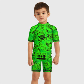 Детский купальный костюм 3D с принтом Billie Eilish Graffiti glow , Полиэстер 85%, Спандекс 15% | застежка на молнии на спине | billie | eilish | glow | graffiti | grunge | айлиш | билли | граффити | кислота | татуировки