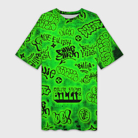 Платье-футболка 3D с принтом Billie Eilish Graffiti glow ,  |  | billie | eilish | glow | graffiti | grunge | айлиш | билли | граффити | кислота | татуировки