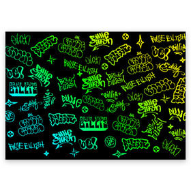 Поздравительная открытка с принтом Billie Eilish Graffiti gradien , 100% бумага | плотность бумаги 280 г/м2, матовая, на обратной стороне линовка и место для марки
 | Тематика изображения на принте: billie | eilish | gradient | graffiti | айлиш | билли | градиент | граффити | татуировки