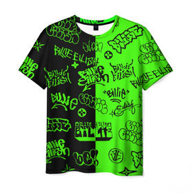 Мужская футболка 3D с принтом Billie Eilish Graffiti two col , 100% полиэфир | прямой крой, круглый вырез горловины, длина до линии бедер | billie | eilish | gradient | graffiti | айлиш | билли | граффити | татуировки