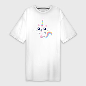 Платье-футболка хлопок с принтом Котик Единорог Kawaii ,  |  | cat | kawaii | rainbow | unicorn | единорог | каваий | кот | котик | кошка | радуга