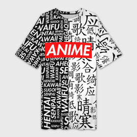 Платье-футболка 3D с принтом Anime blackwhite ,  |  | ahegao | anime | kawai | otaku | senpai | sugoi. | waifu | аниме | ахегао | ахэгао | ковай | отаку | семпай | сенпаи