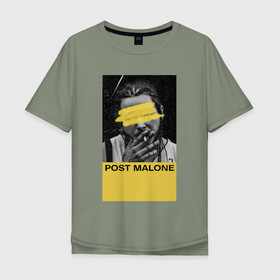 Мужская футболка хлопок Oversize с принтом Post Malone , 100% хлопок | свободный крой, круглый ворот, “спинка” длиннее передней части | hip hop | malone | post malone | postmalone | rap | richard post | rockstar | runaway | пост малон | рокстар | рэп | хип хоп