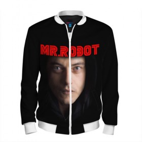 Мужской бомбер 3D с принтом Mr.robot , 100% полиэстер | застегивается на молнию, по бокам два кармана без застежек, по низу бомбера и на воротнике - эластичная резинка | Тематика изображения на принте: 