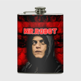 Фляга с принтом Mr.robot , металлический корпус | емкость 0,22 л, размер 125 х 94 мм. Виниловая наклейка запечатывается полностью | Тематика изображения на принте: robot | драма | мистер | мистер робот | психологический триллер | рами малек | робот | технотриллер