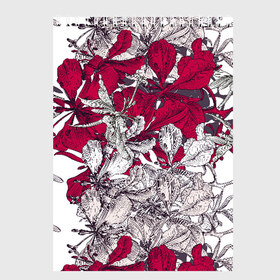 Скетчбук с принтом Red and white blooming flowers , 100% бумага
 | 48 листов, плотность листов — 100 г/м2, плотность картонной обложки — 250 г/м2. Листы скреплены сверху удобной пружинной спиралью | art | flowers | leaves | арт | букет | лепестки | листья | художество | цветок | цветы