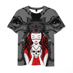 Мужская футболка 3D с принтом Girl with skull , 100% полиэфир | прямой крой, круглый вырез горловины, длина до линии бедер | 