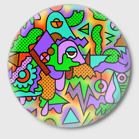 Значок с принтом PSY GEOMETRY ,  металл | круглая форма, металлическая застежка в виде булавки | Тематика изображения на принте: abstract | abstraction | color | geometry | paitnt | psy | абстракция | геометрия | краски | неоновые | психоделика