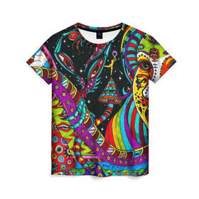 Женская футболка 3D с принтом психоделика , 100% полиэфир ( синтетическое хлопкоподобное полотно) | прямой крой, круглый вырез горловины, длина до линии бедер | abstract | abstraction | color | geometry | paitnt | psy | абстракция | геометрия | краски | неоновые | психоделика