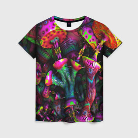 Женская футболка 3D с принтом ПСИХОДЕЛИКА , 100% полиэфир ( синтетическое хлопкоподобное полотно) | прямой крой, круглый вырез горловины, длина до линии бедер | abstract | abstraction | color | geometry | paitnt | psy | абстракция | геометрия | краски | неоновые | психоделика