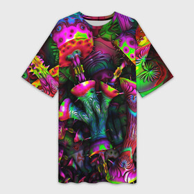 Платье-футболка 3D с принтом ПСИХОДЕЛИКА ,  |  | Тематика изображения на принте: abstract | abstraction | color | geometry | paitnt | psy | абстракция | геометрия | краски | неоновые | психоделика