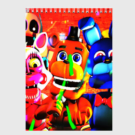 Скетчбук с принтом FIVE NIGHTS AT FREDDYS , 100% бумага
 | 48 листов, плотность листов — 100 г/м2, плотность картонной обложки — 250 г/м2. Листы скреплены сверху удобной пружинной спиралью | 5 ночей с фредди | animation | bonnie | chica | five nights at freddys | fnaf | foxy | freddy | funny | horror | scary | бонни | майк | пять | ужас | фнаф | фокси | фредди | чика | шмидт