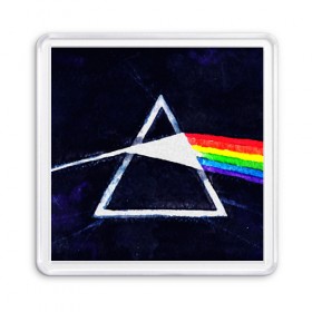 Магнит 55*55 с принтом PINK FLOYD , Пластик | Размер: 65*65 мм; Размер печати: 55*55 мм | Тематика изображения на принте: music | pink floyd | the dark side of the moon | космос | луна | музыка | пинк флойд | призма | рок | треугольник | триангулярная призма