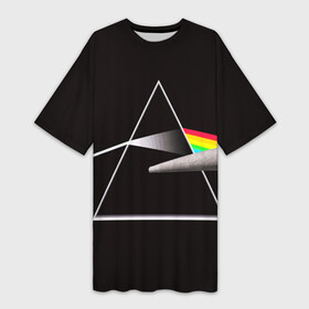 Платье-футболка 3D с принтом PINK FLOYD ,  |  | Тематика изображения на принте: music | pink floyd | the dark side of the moon | космос | луна | музыка | пинк флойд | призма | рок | треугольник | триангулярная призма