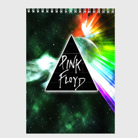 Скетчбук с принтом PINK FLOYD , 100% бумага
 | 48 листов, плотность листов — 100 г/м2, плотность картонной обложки — 250 г/м2. Листы скреплены сверху удобной пружинной спиралью | music | pink floyd | the dark side of the moon | космос | луна | музыка | пинк флойд | призма | рок | треугольник | триангулярная призма