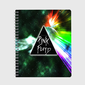 Тетрадь с принтом PINK FLOYD , 100% бумага | 48 листов, плотность листов — 60 г/м2, плотность картонной обложки — 250 г/м2. Листы скреплены сбоку удобной пружинной спиралью. Уголки страниц и обложки скругленные. Цвет линий — светло-серый
 | Тематика изображения на принте: music | pink floyd | the dark side of the moon | космос | луна | музыка | пинк флойд | призма | рок | треугольник | триангулярная призма