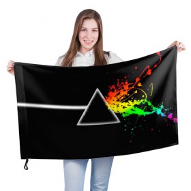 Флаг 3D с принтом PINK FLOYD , 100% полиэстер | плотность ткани — 95 г/м2, размер — 67 х 109 см. Принт наносится с одной стороны | music | pink floyd | the dark side of the moon | космос | луна | музыка | пинк флойд | призма | рок | треугольник | триангулярная призма