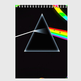 Скетчбук с принтом PINK FLOYD , 100% бумага
 | 48 листов, плотность листов — 100 г/м2, плотность картонной обложки — 250 г/м2. Листы скреплены сверху удобной пружинной спиралью | music | pink floyd | the dark side of the moon | космос | луна | музыка | пинк флойд | призма | рок | треугольник | триангулярная призма