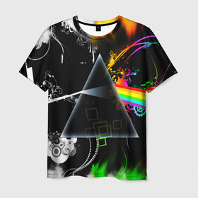 Мужская футболка 3D с принтом PINK FLOYD , 100% полиэфир | прямой крой, круглый вырез горловины, длина до линии бедер | music | pink floyd | the dark side of the moon | космос | луна | музыка | пинк флойд | призма | рок | треугольник | триангулярная призма