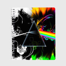 Тетрадь с принтом PINK FLOYD , 100% бумага | 48 листов, плотность листов — 60 г/м2, плотность картонной обложки — 250 г/м2. Листы скреплены сбоку удобной пружинной спиралью. Уголки страниц и обложки скругленные. Цвет линий — светло-серый
 | Тематика изображения на принте: music | pink floyd | the dark side of the moon | космос | луна | музыка | пинк флойд | призма | рок | треугольник | триангулярная призма