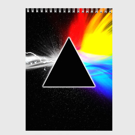 Скетчбук с принтом PINK FLOYD , 100% бумага
 | 48 листов, плотность листов — 100 г/м2, плотность картонной обложки — 250 г/м2. Листы скреплены сверху удобной пружинной спиралью | music | pink floyd | the dark side of the moon | космос | луна | музыка | пинк флойд | призма | рок | треугольник | триангулярная призма